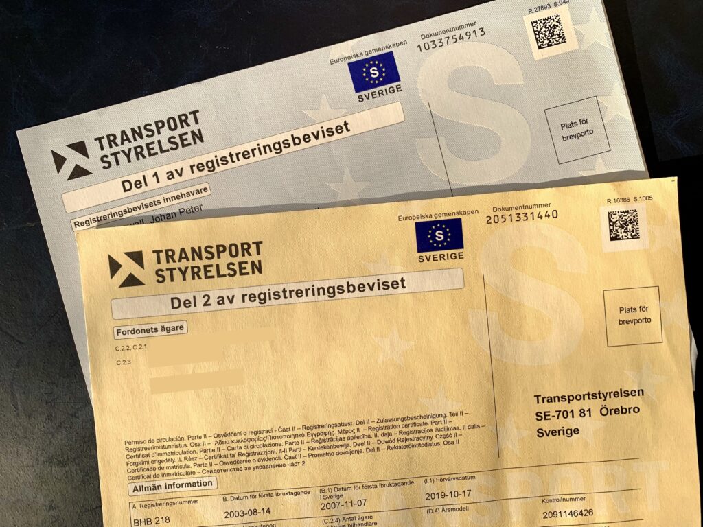 Swedish Car registration certificate Dowód rejestracyjny